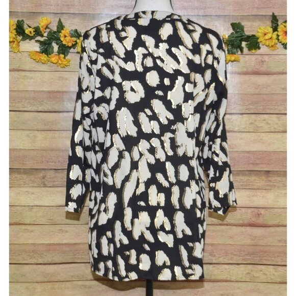 JM Collection Black Print Tunic 3/4 Sleeve V-Neck Blouse Size M Metallic Sequin - Picture 7 of 11